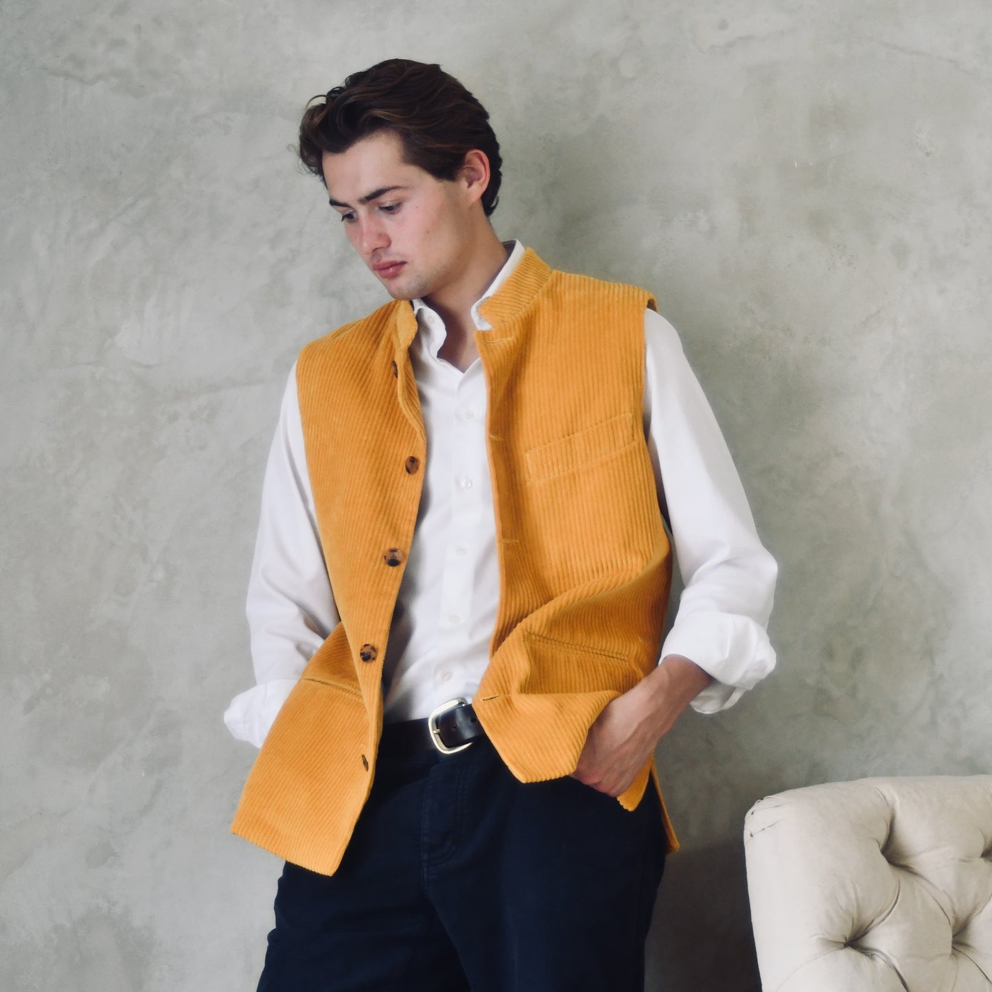 36" Classic Cut Waistcoat in Ochre Corduroy