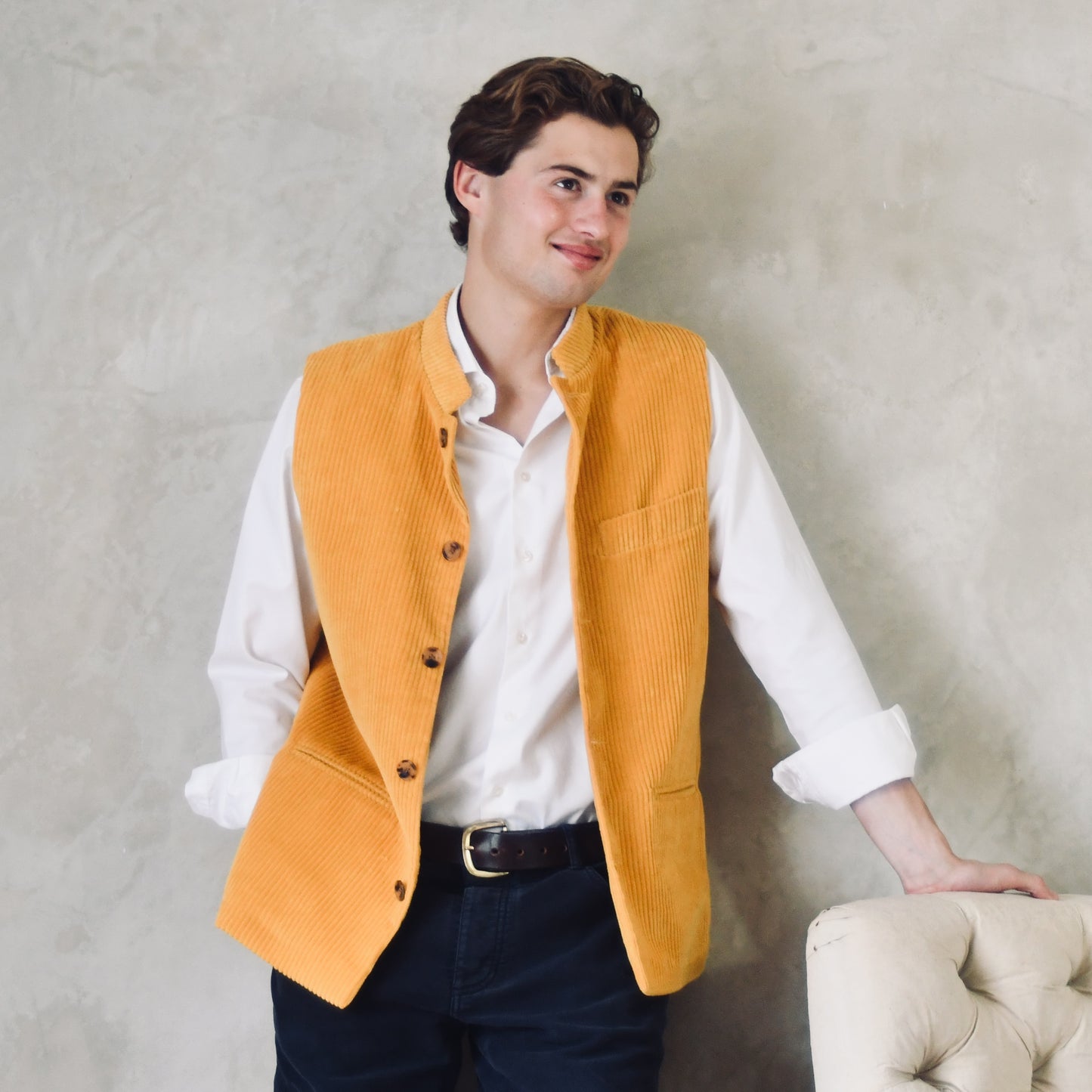 36" Classic Cut Waistcoat in Ochre Corduroy