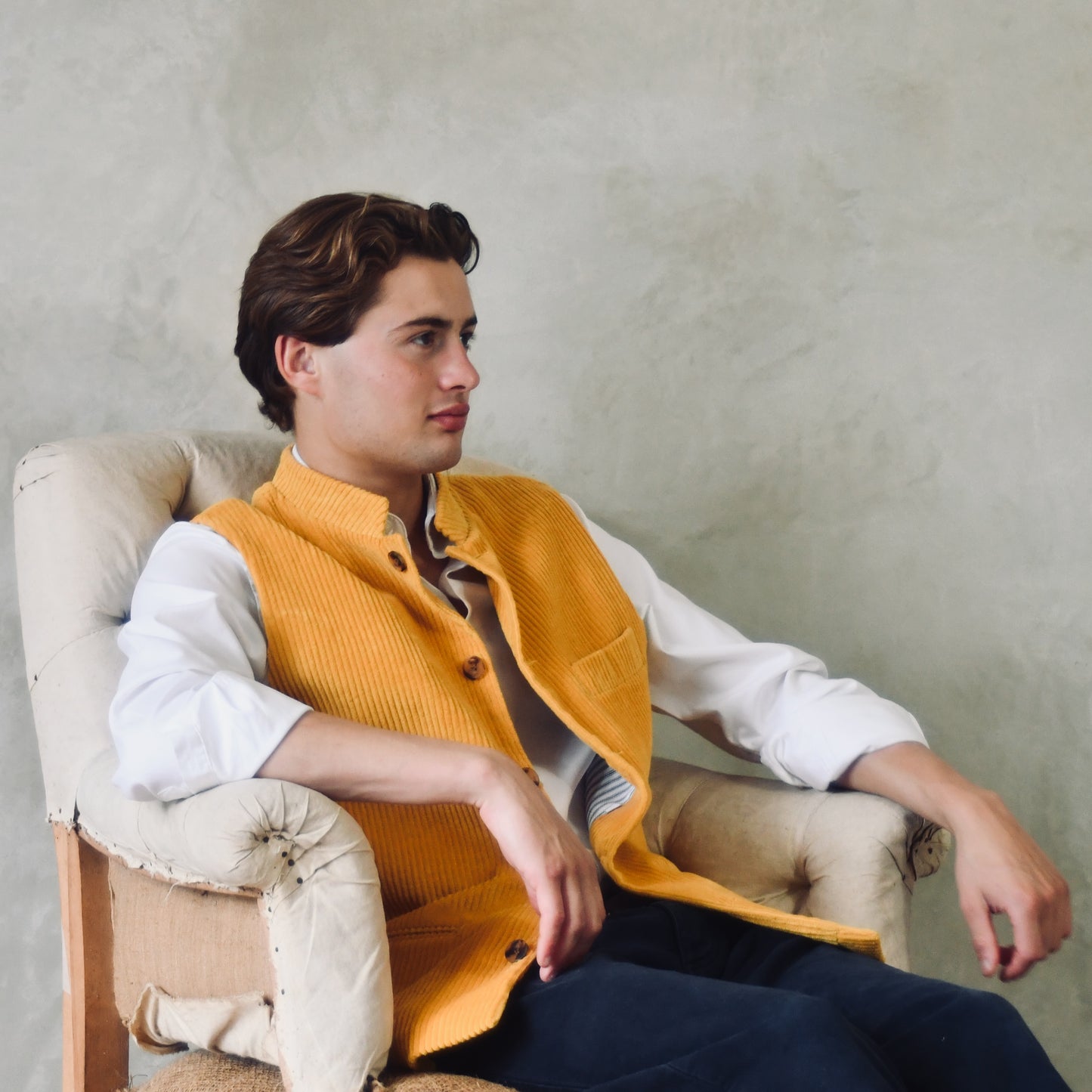 36" Classic Cut Waistcoat in Ochre Corduroy