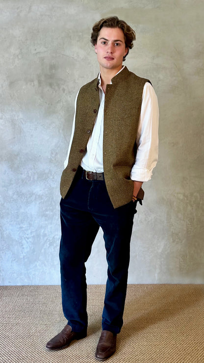 40" Classic Cut Waistcoat in Green and Orange Tiger Eye Tweed