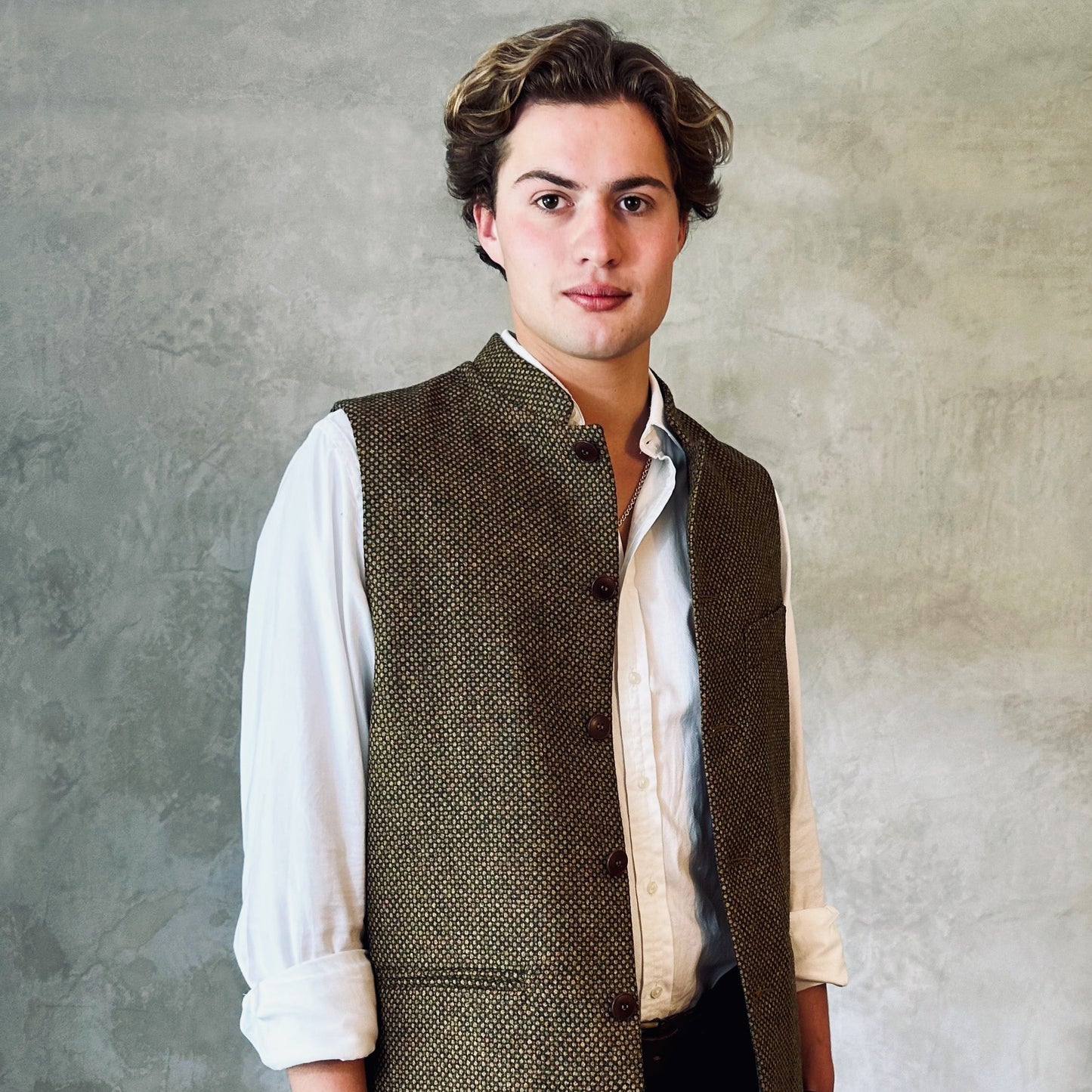 40" Classic Cut Waistcoat in Green and Orange Tiger Eye Tweed