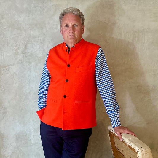 Classic Cut Orange Merino Melton Waistcoat