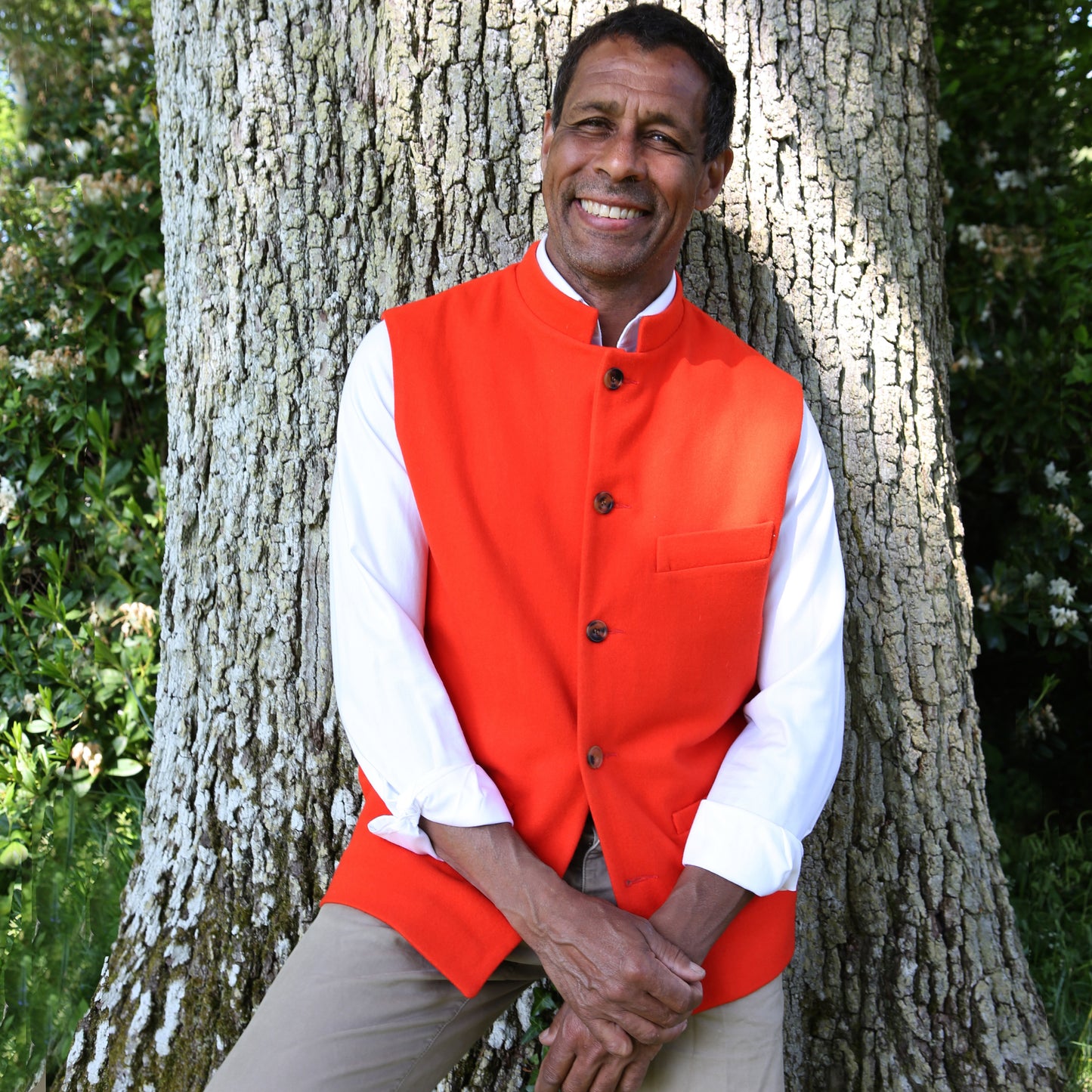 44" Classic Waistcoat in Orange Merino Melton