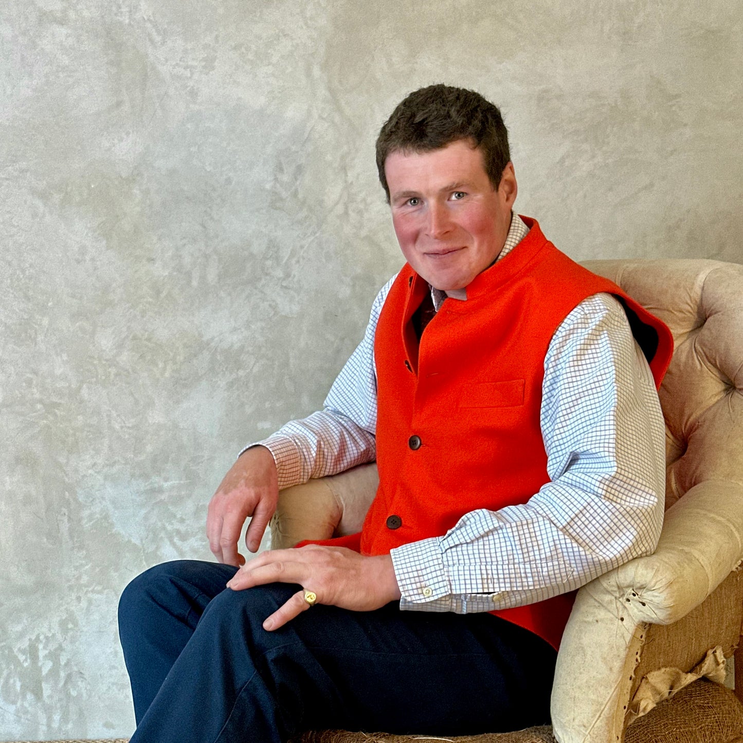 44" Classic Waistcoat in Orange Merino Melton