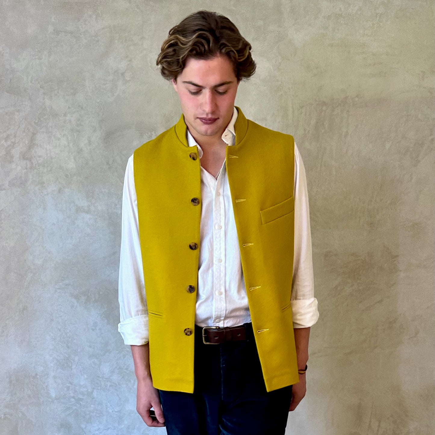 Classic Cut Waistcoat in Princess of Wales Gold Merino Melton