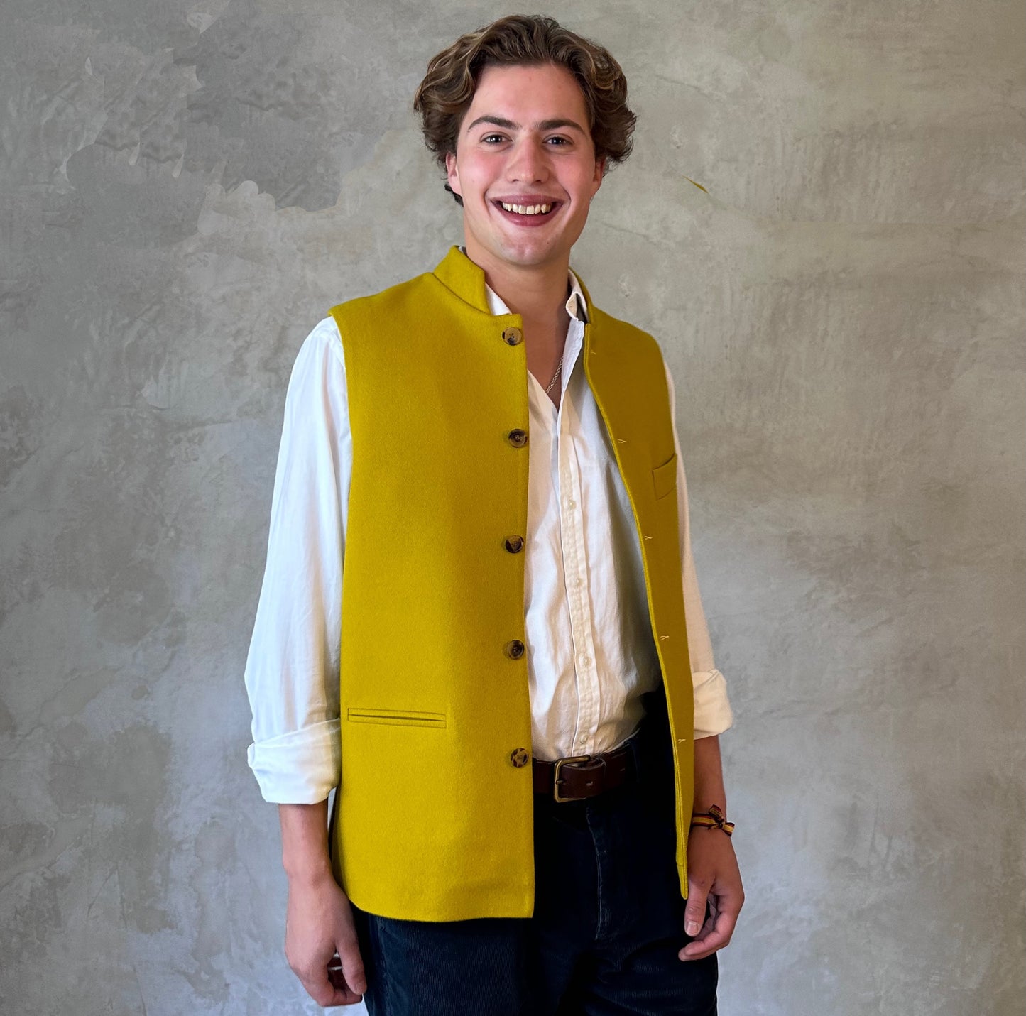Classic Cut Waistcoat in Princess of Wales Gold Merino Melton
