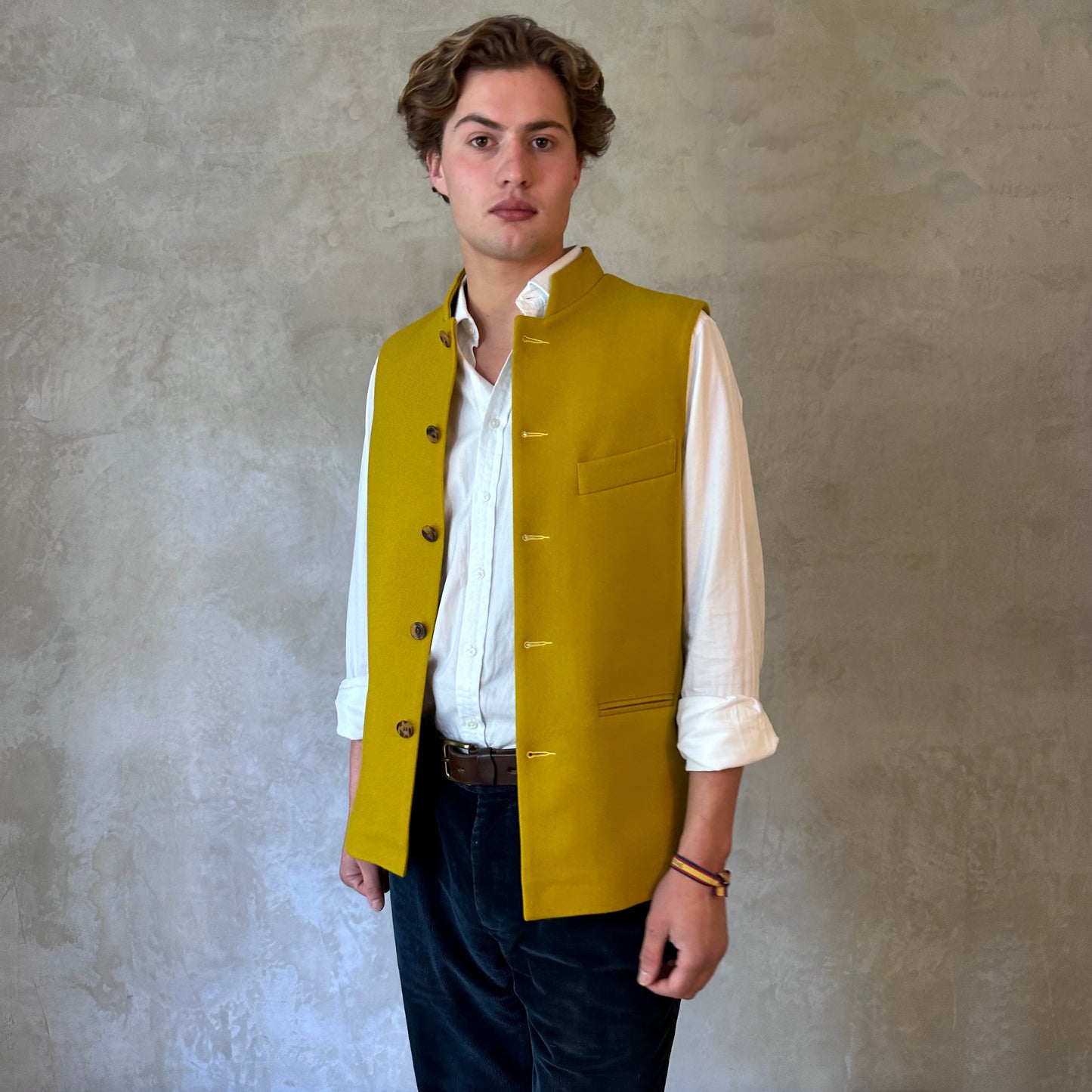 Classic Cut Waistcoat in Princess of Wales Gold Merino Melton