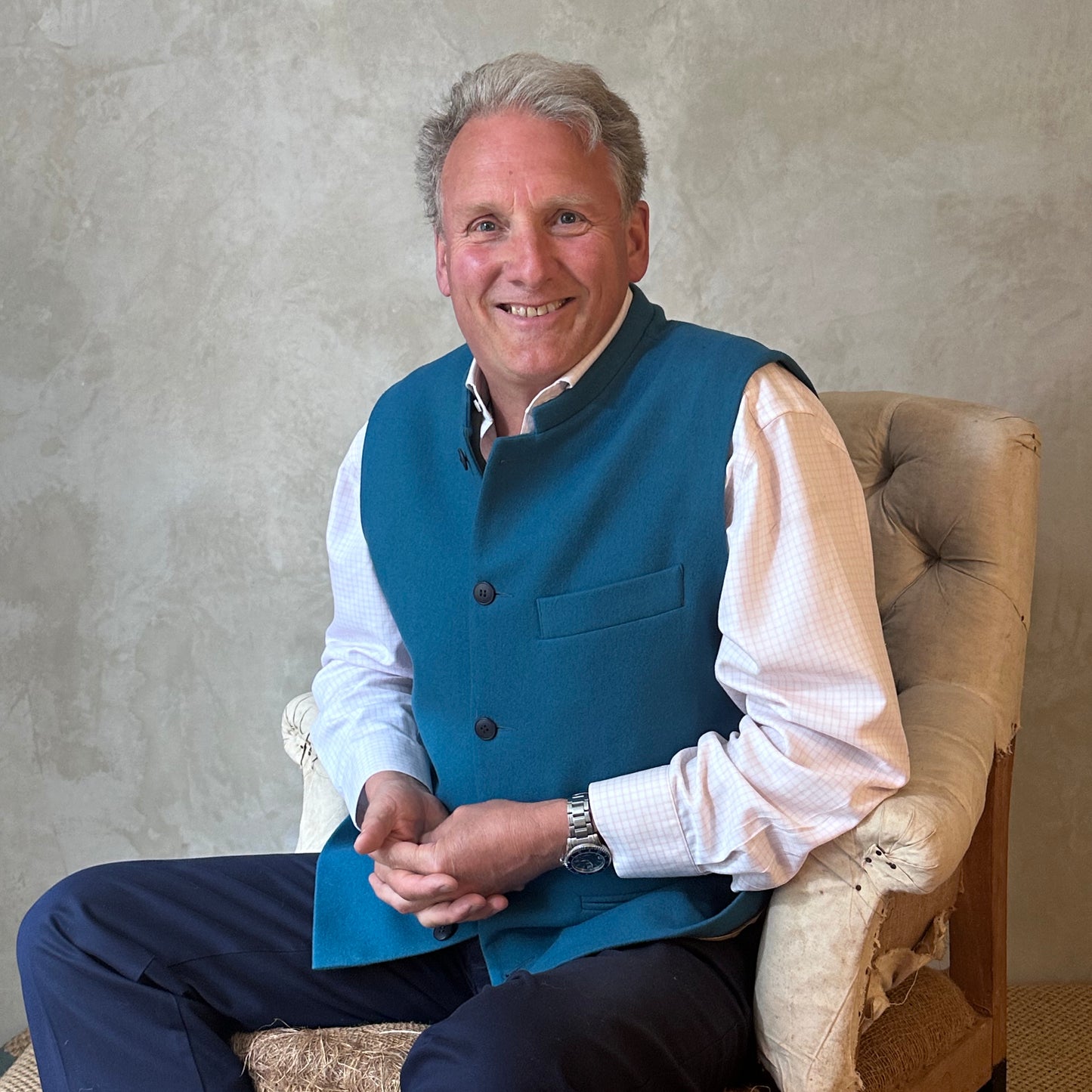 Tailored Cut Waistcoat in Petrol Blue Merino Melton