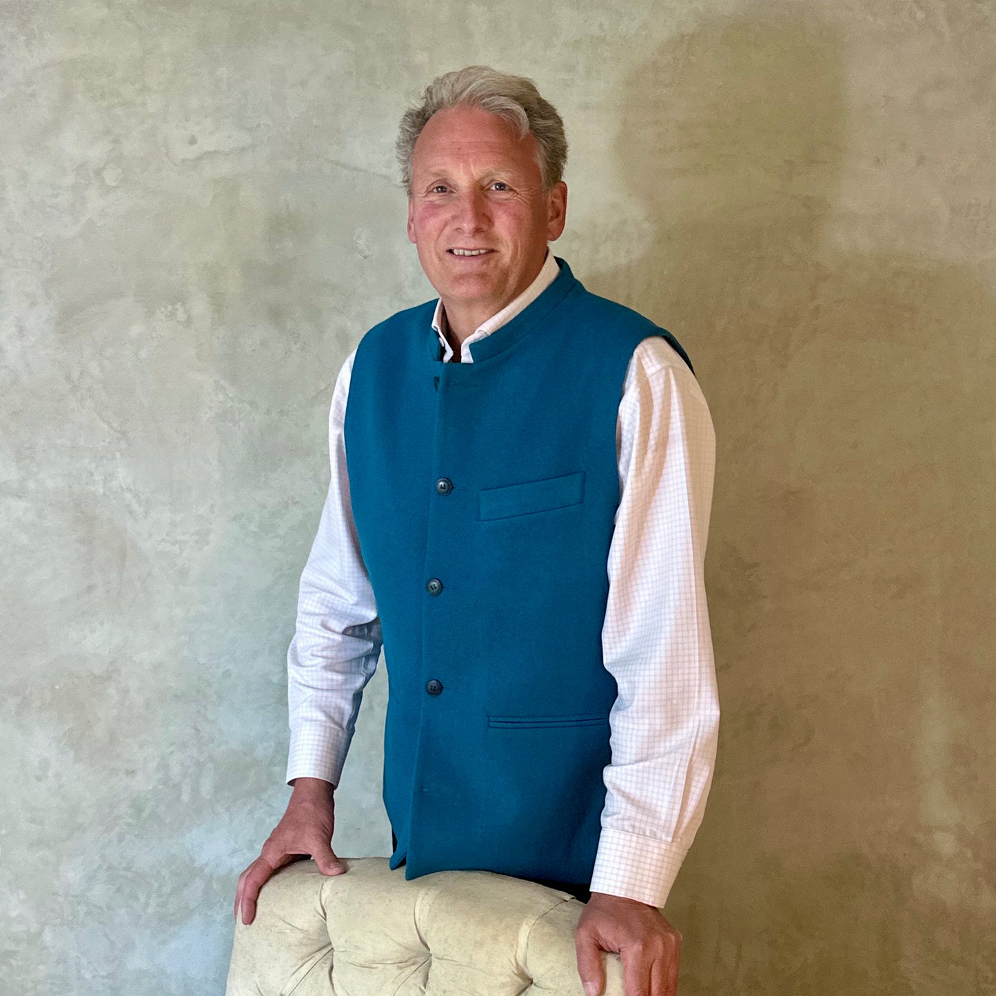 46" Tailored Cut Waistcoat in Petrol Blue Merino Melton