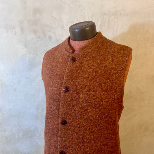 Tailored Cut Waistcoat in Plain Russet Lovat Tweed