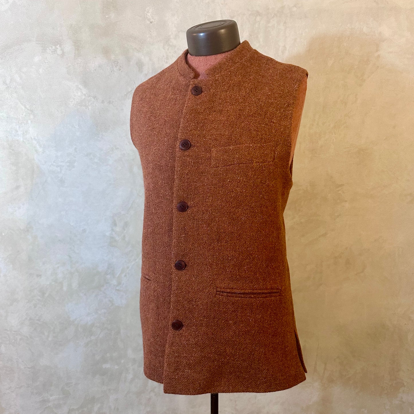 Classic Cut Waistcoat in Plain Russet Lovat Tweed