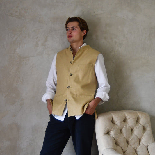 Tailored Cut Waistcoat in Raffia Silk Matka