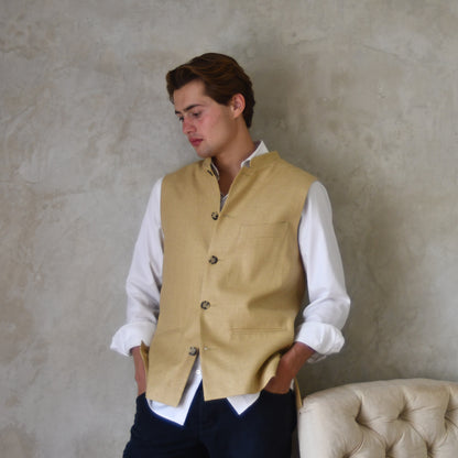 Classic Cut Waistcoat in Raffia Silk Matka