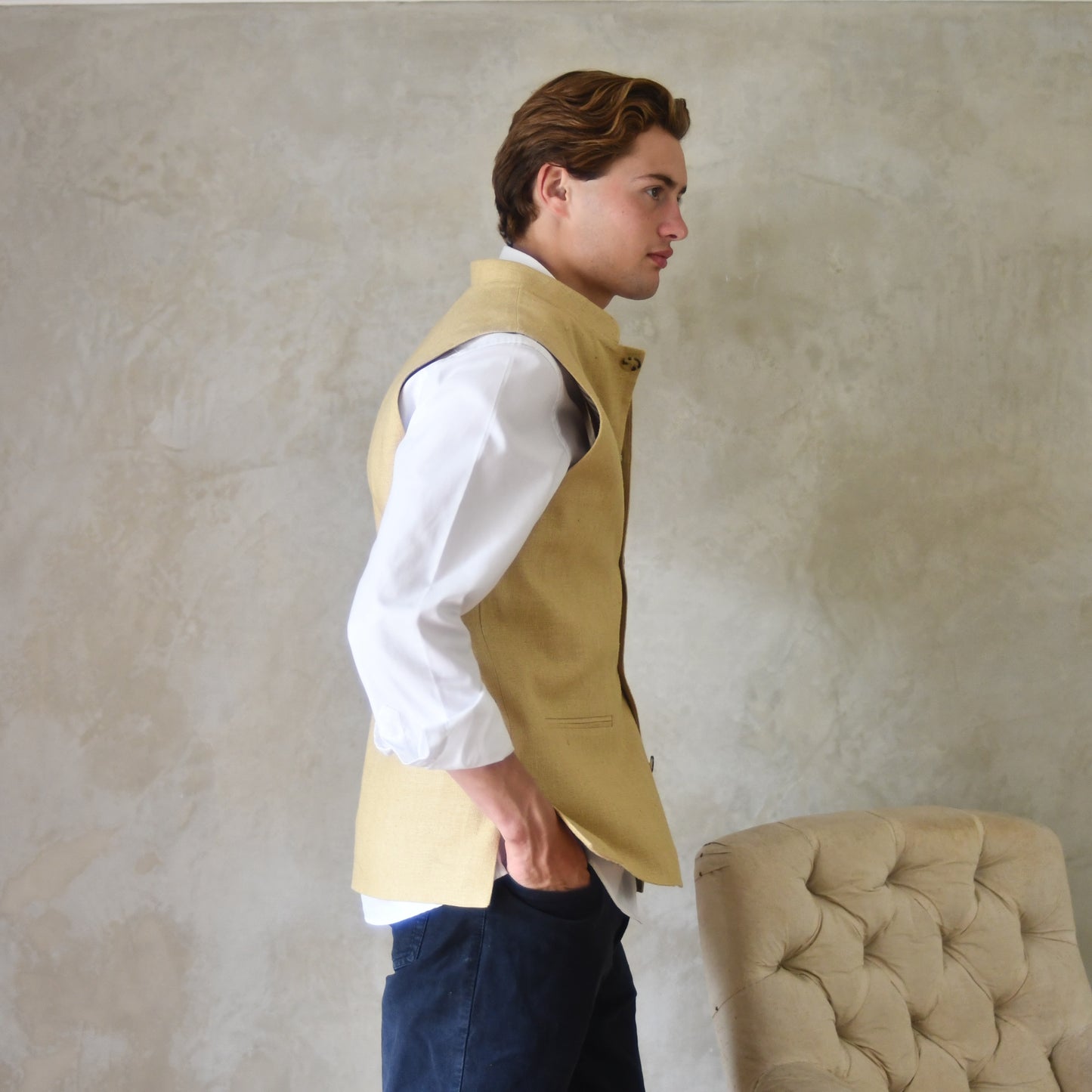 Classic Cut Waistcoat in Raffia Silk Matka