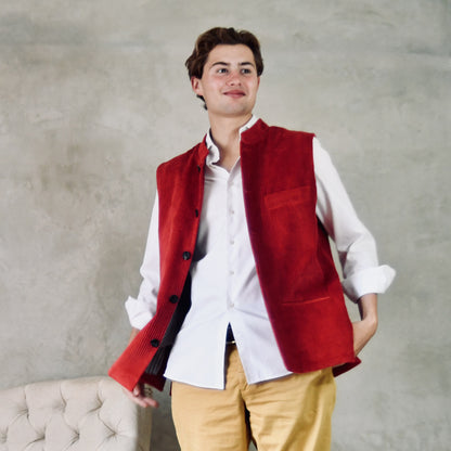 40" Classic Cut Waistcoat in Claret Corduroy