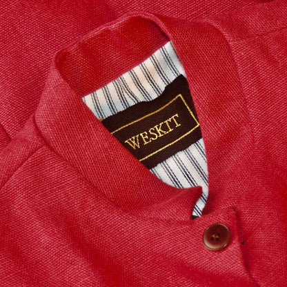 40" Classic Cut Waistcoat in Deep Red Heavier Weight Irish Linen