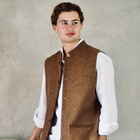 42" Tailored Cut Waistcoat in Brown and Orange Finely Woven Tweed