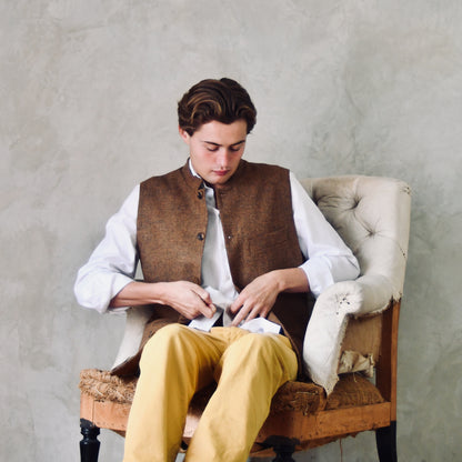 40" Classic Cut Waistcoat in Brown and Orange Finely Woven Tweed