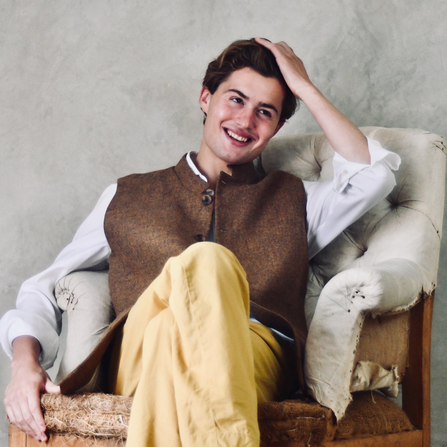 40" Classic Cut Waistcoat in Brown and Orange Finely Woven Tweed