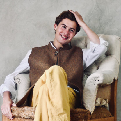 40" Classic Cut Waistcoat in Brown and Orange Finely Woven Tweed