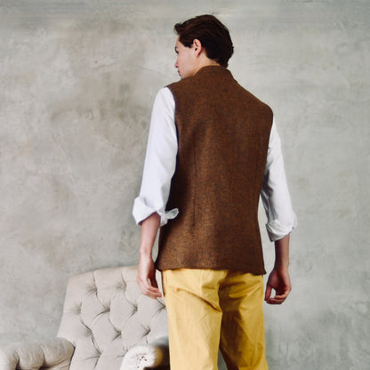 40" Classic Cut Waistcoat in Brown and Orange Finely Woven Tweed