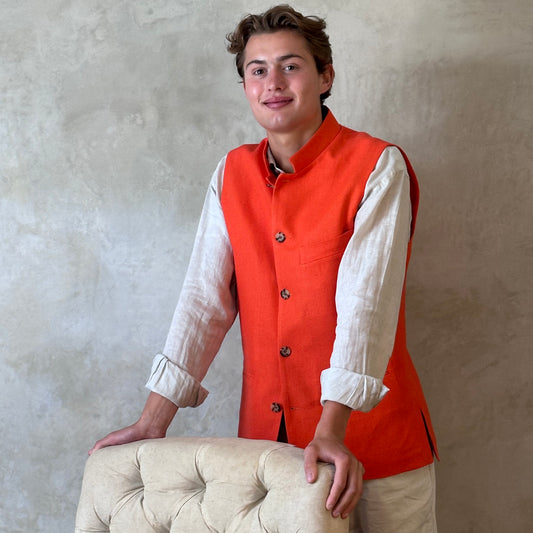40" Tailored Waistcoat in Saffron Orange Silk Matka