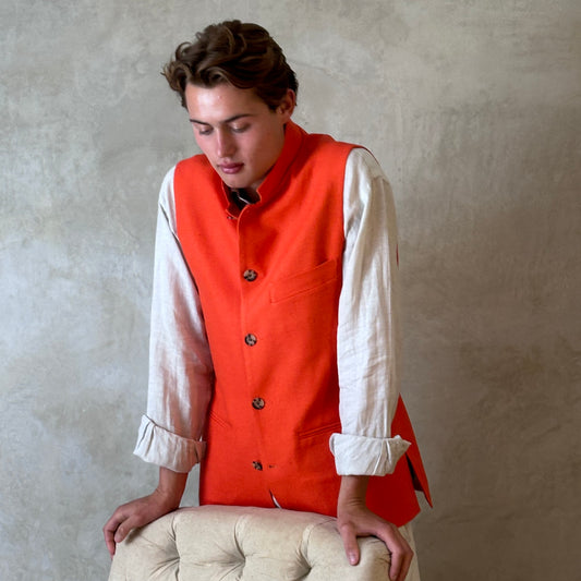 Classic Cut Waistcoat in Saffron Orange Silk Matka