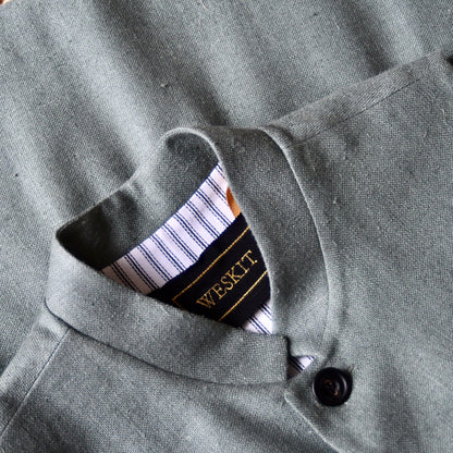 Classic Cut Waistcoat in Sage Silk Matka