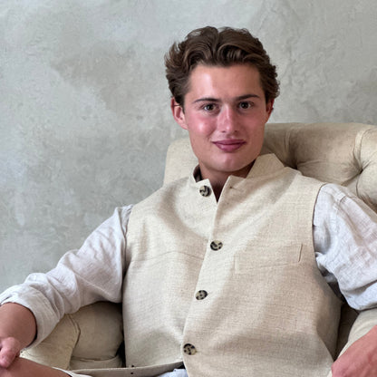 Classic Cut Waistcoat in Pale Sand Silk Matka