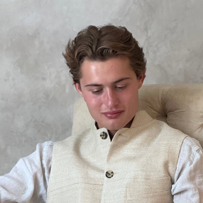 Classic Cut Waistcoat in Pale Sand Silk Matka