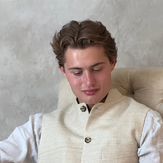 38" Classic Cut Waistcoat in Pale Sand Coloured Silk Matka