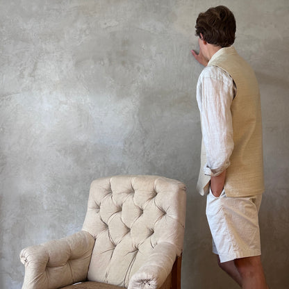 Classic Cut Waistcoat in Pale Sand Silk Matka