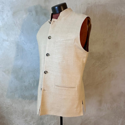 Classic Cut Waistcoat in Pale Sand Silk Matka