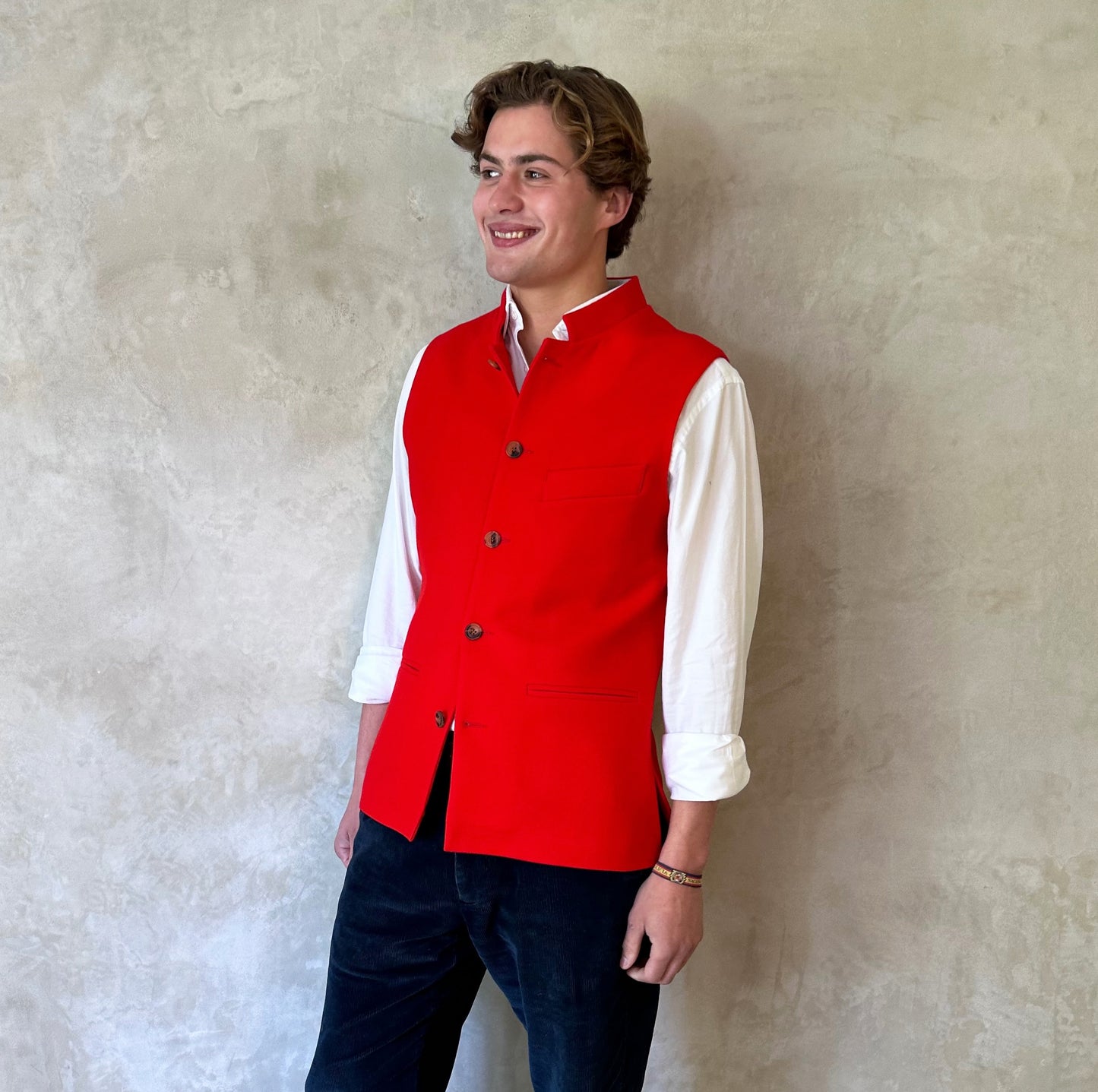 38" Classic Waistcoat in Scarlet Merino Melton