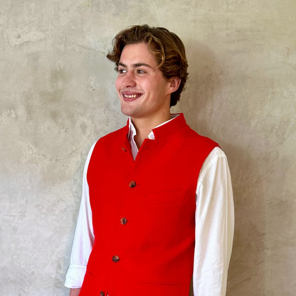 38" Classic Waistcoat in Scarlet Merino Melton
