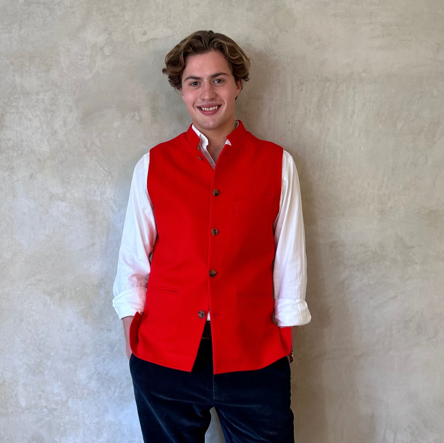 38" Classic Waistcoat in Scarlet Merino Melton