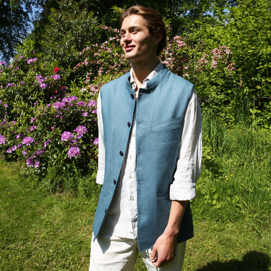 Tailored Cut Waistcoat in Sea Green Lighter Weight Linen