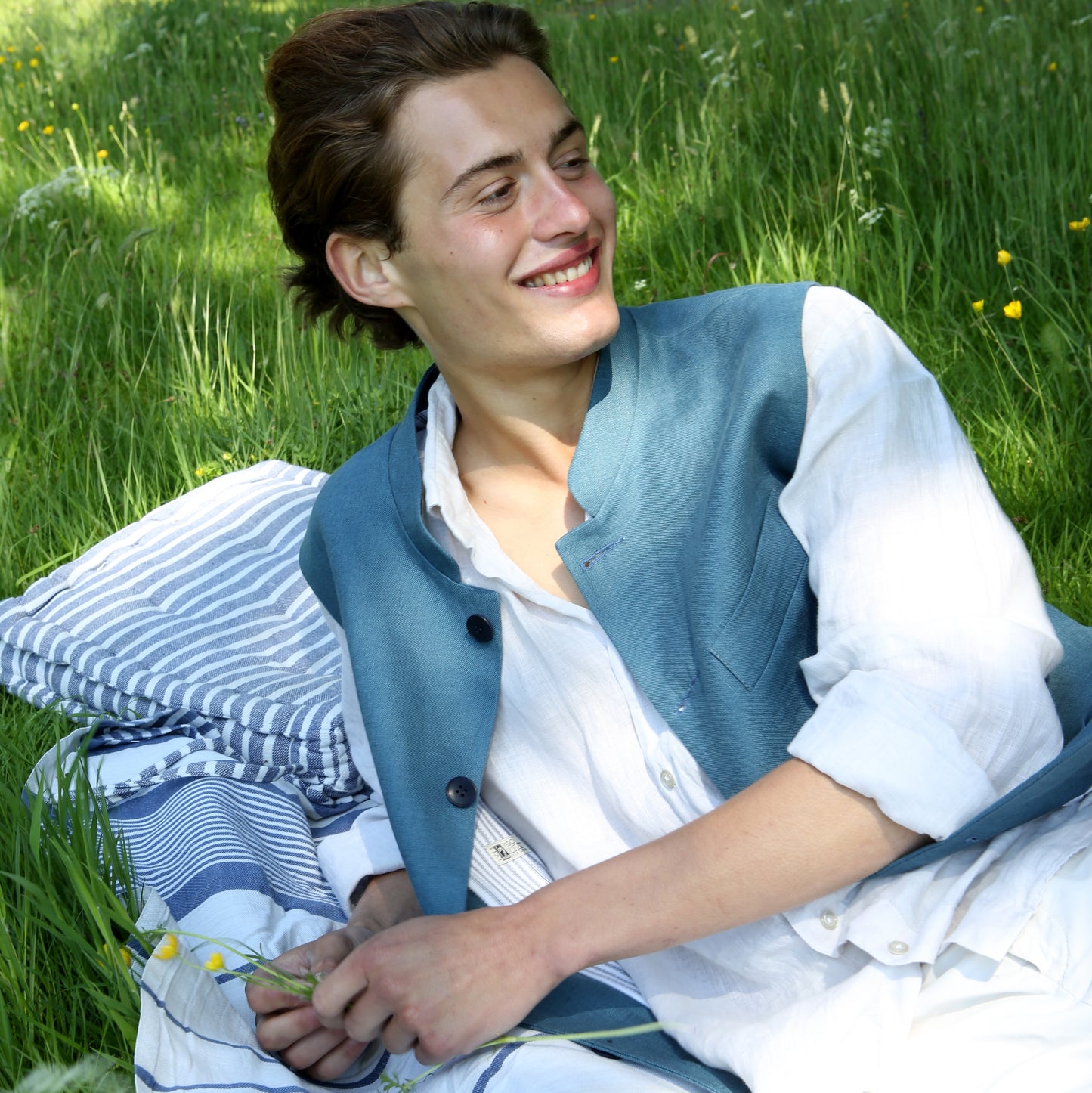 Tailored Cut Waistcoat in Sea Green Lighter Weight Linen