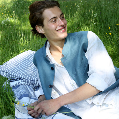 Tailored Cut Waistcoat in Sea Green Lighter Weight Linen