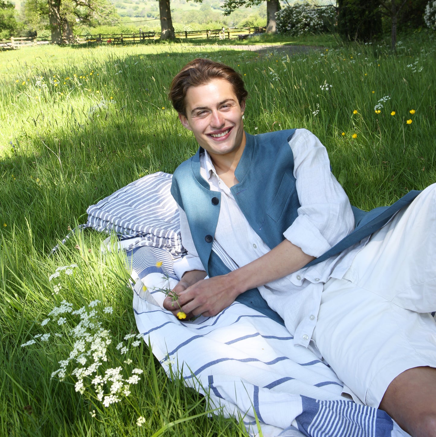 Tailored Cut Waistcoat in Sea Green Lighter Weight Linen