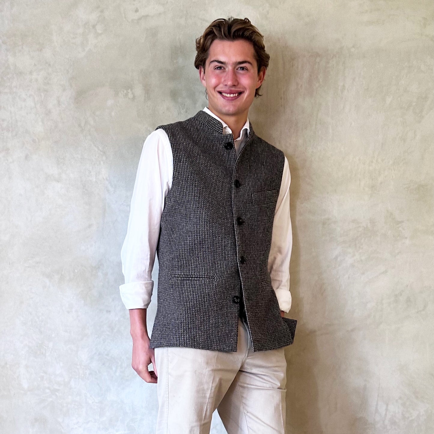 Tailored Cut Waistcoat in Small Blue Lovat Check