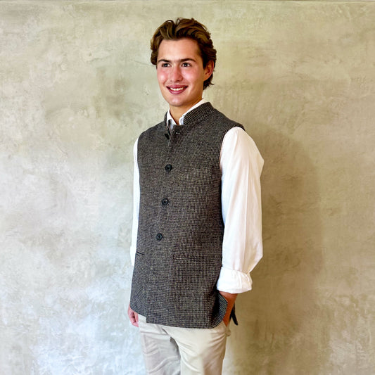 Tailored Cut Waistcoat in Small Blue Lovat Check