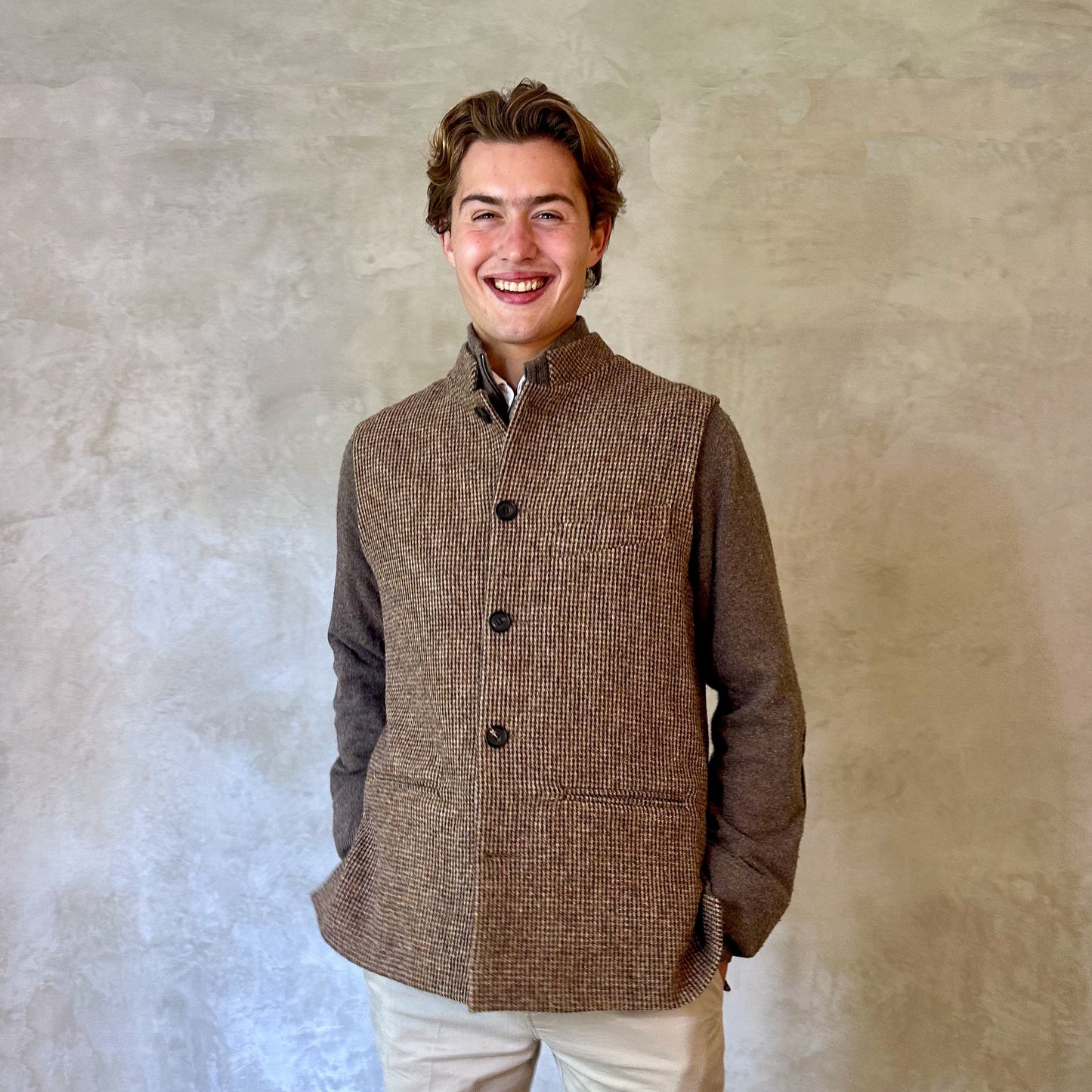 Classic Cut Waistcoat in Small Brown Lovat Check