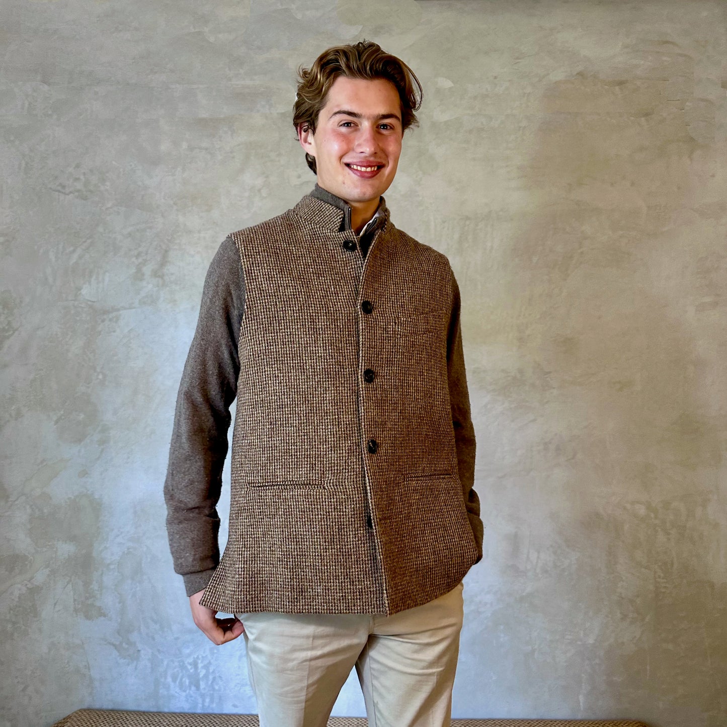 Classic Cut Waistcoat in Small Brown Lovat Check