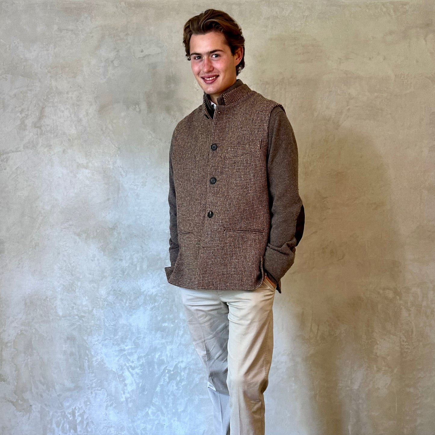 Classic Cut Waistcoat in Small Brown Lovat Check