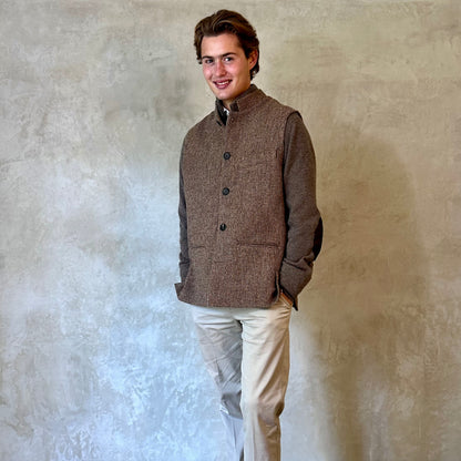 Classic Cut Waistcoat in Small Brown Lovat Check