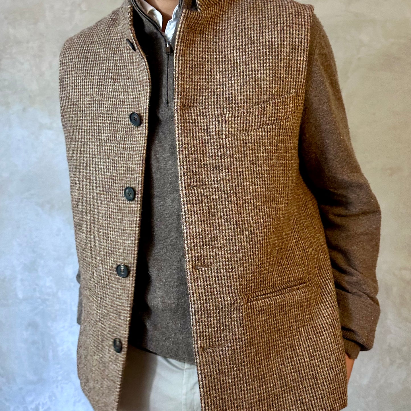 Classic Cut Waistcoat in Small Brown Lovat Check