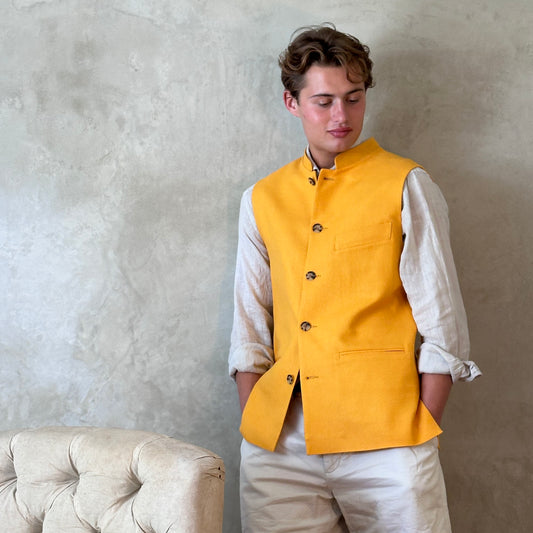 38" Tailored Waistcoat in Sunflower Yellow Silk Matka