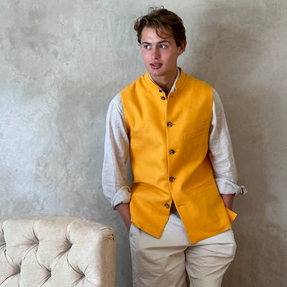 Tailored Cut Waistcoat in Sunflower Yellow Silk Matka