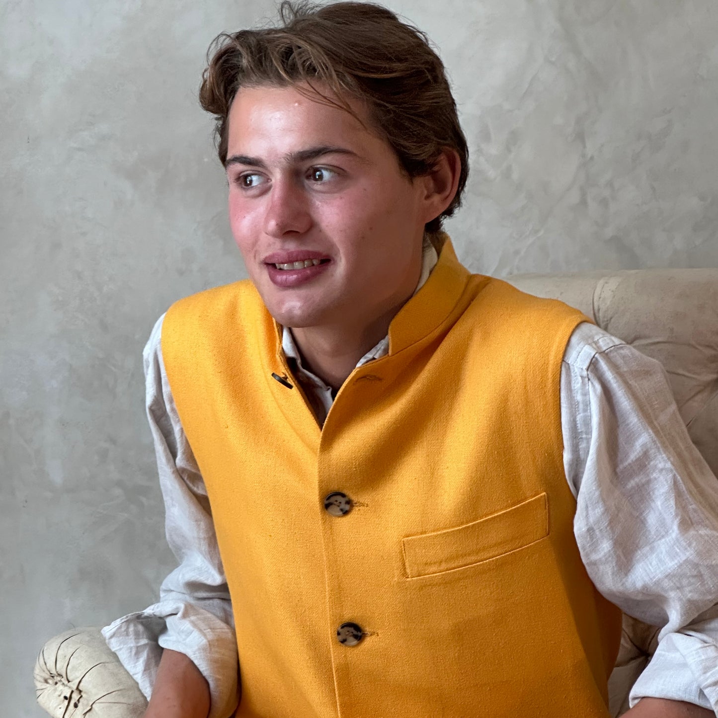 Tailored Cut Waistcoat in Sunflower Yellow Silk Matka